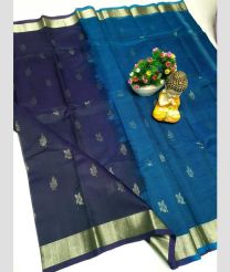 Navy Blue and Blue mangalagiri pattu sarees with Kaddy Border design