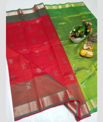 Burgundy and Parrot Green mangalagiri pattu sarees with Kaddy Border design