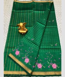 Dark Green and Golden mangalagiri pattu sarees with All over Checks design