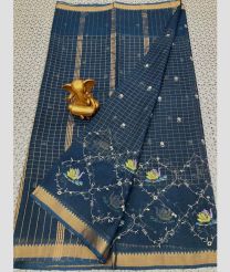 Midnight Blue and Golden mangalagiri pattu sarees with All over Checks design