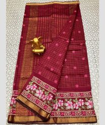 Crimson and Golden mangalagiri pattu sarees with All over Checks design