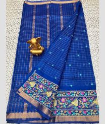 Royal Blue and Golden mangalagiri pattu sarees with All over Checks design