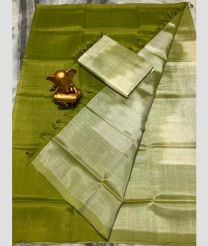 Leafy Green and Cream mangalagiri pattu sarees with Half and Half design