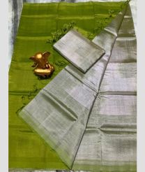 Leafy Green and Lite Grey mangalagiri pattu sarees with Half and Half design
