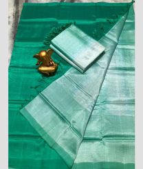 Medium Teal and Cream mangalagiri pattu sarees with Half and Half design