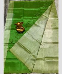 Parrot Green and Fern Green mangalagiri pattu sarees with Half and Half design