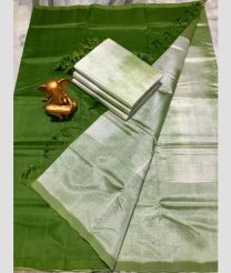Leafy Green and Half White mangalagiri pattu sarees with Half and Half design