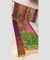 Rose Pink and Lite Purple mangalagiri pattu sarees with All over Pen Kalamkari design