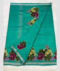 Turquoise and Silver mangalagiri pattu sarees with Jari Border design