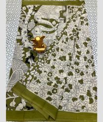 Cream and Mehendi Green mangalagiri pattu sarees with All over design