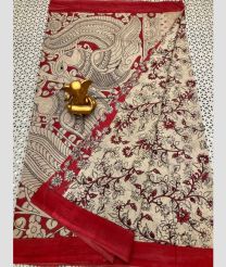 Cream and Red mangalagiri pattu sarees with All over design