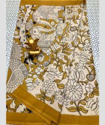 Cream and Mustard Yellow mangalagiri pattu sarees with All over design