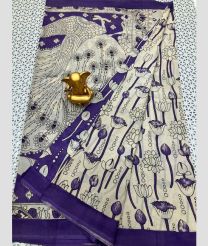 Cream and Purple Blue mangalagiri pattu sarees with All over design