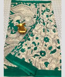 Cream and Teal mangalagiri pattu sarees with All over design