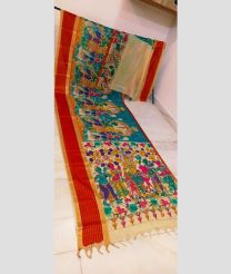 Red and Blue mangalagiri pattu sarees with All over Hand Paint Pen Kalamkari design