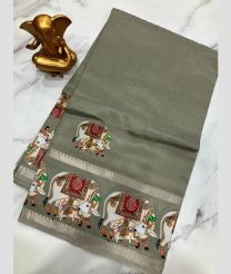Grey mangalagiri pattu sarees with Gap Border design