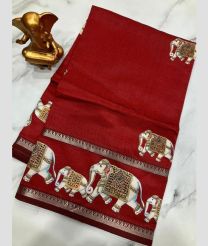 Red mangalagiri pattu sarees with Gap Border design