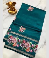 Teal mangalagiri pattu sarees with Gap Border design