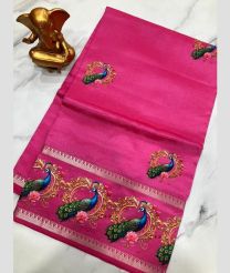 Rose Pink mangalagiri pattu sarees with Gap Border design