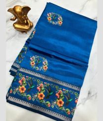 Blue mangalagiri pattu sarees with Gap Border design