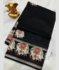 Charcoal Black mangalagiri pattu sarees with Gap Border design