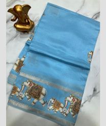 Sky Blue mangalagiri pattu sarees with Gap Border design