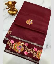Maroon mangalagiri pattu sarees with Gap Border design