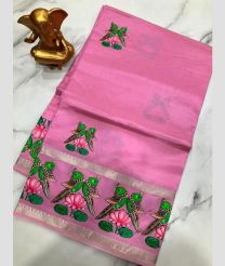 Pink mangalagiri pattu sarees with Gap Border design