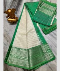 Cream and Green mangalagiri pattu sarees with All over Checks design