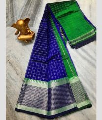 Royal Blue and Green mangalagiri pattu sarees with All over Checks design