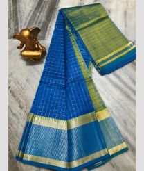 Blue and lite Green mangalagiri pattu sarees with All over Checks design