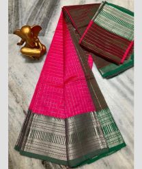 Pink and Maroon mangalagiri pattu sarees with All over Checks design