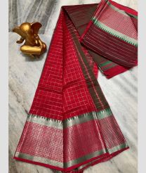 Red and Maroon mangalagiri pattu sarees with All over Checks design