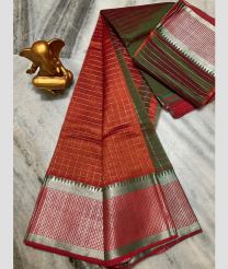 Carrot Orange and Olive mangalagiri pattu sarees with All over Checks design