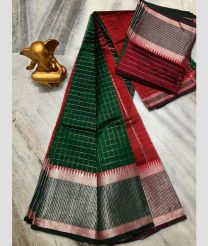 Green and Red mangalagiri pattu sarees with All over Checks design
