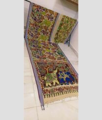 Dull Purple and Cream mangalagiri pattu sarees with All over Hand Paint Pen Kalamkari design