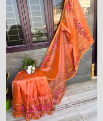 Orange mangalagiri pattu sarees with All over Buttas design