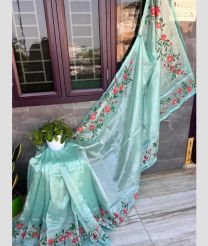 Turquoise mangalagiri pattu sarees with All over Buttas design