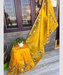 Yellow mangalagiri pattu sarees with All over Buttas design