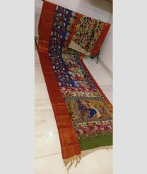 Navy blue and Green mangalagiri pattu sarees with All over Hand Paint Pen Kalamkari design
