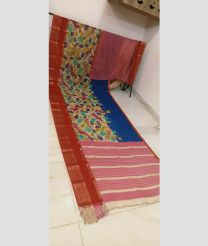 Blue and Baby Pink mangalagiri pattu sarees with All over Hand Paint Pen Kalamkari design