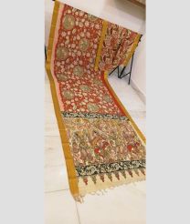 Chestnut and Golden Yellow mangalagiri pattu sarees with All over Hand Paint Pen Kalamkari design