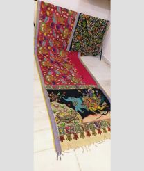 Pink and Black mangalagiri pattu sarees with All over Hand Paint Pen Kalamkari design