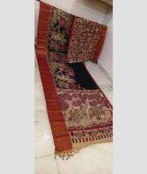 Black and Chestnut mangalagiri pattu sarees with All over Hand Paint Pen Kalamkari design
