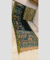 Black and Cream mangalagiri pattu sarees with All over Hand Paint Pen Kalamkari design