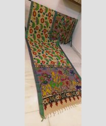 Cream and Lavender mangalagiri pattu sarees with All over Hand Paint Pen Kalamkari design