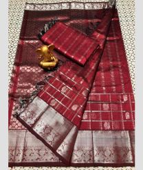 Maroon and Silver mangalagiri pattu sarees with All over Checks and Buttas design