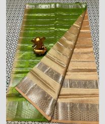 Parrot Green and Cream mangalagiri pattu sarees with All over Checks and Buttas design