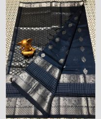 Charcoal Black and Silver mangalagiri pattu sarees with All over Checks and Buttas design