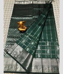 Dark Green and Silver mangalagiri pattu sarees with All over Checks and Buttas design